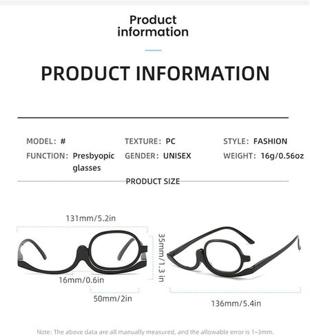 Magnifying Makeup Reading Glasses Flip Lens Make Up Eye Glasses for Women +1.00 ~ +4.00 in Saudi Arabia