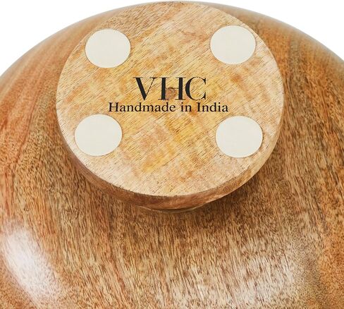 العلامات التجارية VHC وعاء فواكه خشبي أسود مضلع مقاس 5.5 × 12 × 12، ديكور مطبخ، وعاء بقاعدة خشبية مزخرفة، قطعة مركزية مثالية للطاولة أو الجزيرة أو العداد in Kuwait