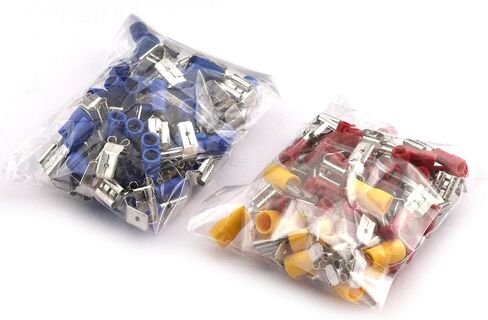 ZYAMY 100pcs Piggy Back Spade Crimp Terminals Assorted Kit Quick Splice Cold Pressed Insulated Female/Male Electrical Butt Connectors Red Blue Yellow for 22-16/16-14/12-10 AWG in Saudi Arabia