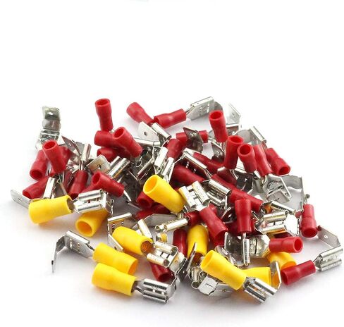 ZYAMY 100pcs Piggy Back Spade Crimp Terminals Assorted Kit Quick Splice Cold Pressed Insulated Female/Male Electrical Butt Connectors Red Blue Yellow for 22-16/16-14/12-10 AWG in Saudi Arabia
