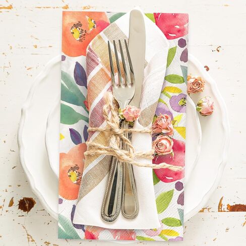 80 Pack Floral Paper Napkins Disposable Vintage Wildflower Luncheon Napkins 6.5 x 6.5"Retro Floral Dessert Dinner Hand Napkin for Birthday Wedding Baby Shower Bridal Shower Supplies (Flower Butterfly) in Saudi Arabia