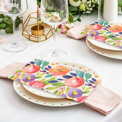 80 Pack Floral Paper Napkins Disposable Vintage Wildflower Luncheon Napkins 6.5 x 6.5"Retro Floral Dessert Dinner Hand Napkin for Birthday Wedding Baby Shower Bridal Shower Supplies (Flower Butterfly) in Saudi Arabia