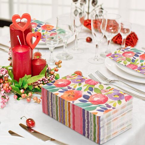 80 Pack Floral Paper Napkins Disposable Vintage Wildflower Luncheon Napkins 6.5 x 6.5"Retro Floral Dessert Dinner Hand Napkin for Birthday Wedding Baby Shower Bridal Shower Supplies (Flower Butterfly) in Saudi Arabia
