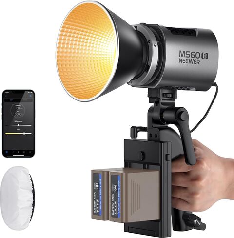 NEEWER MS60B 65W COB LED Video Light with 2.4G/APP Control, 2X 7800mAh NP-F970 Battery PD Fast Charging, 2700K-6500K, PWM Dimming, 40000lux/1m, CRI97+/TLCI98+, 12 Scenes, Bowens Mount in Saudi Arabia