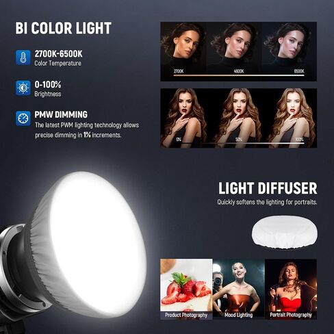NEEWER MS60B 65W COB LED Video Light with 2.4G/APP Control, 2X 7800mAh NP-F970 Battery PD Fast Charging, 2700K-6500K, PWM Dimming, 40000lux/1m, CRI97+/TLCI98+, 12 Scenes, Bowens Mount in Saudi Arabia