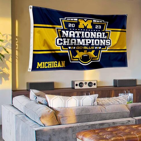 شركة College Flags & Banners Co. فريق ميشيغان جامعة ولفرينز 2023 راية الأبطال الوطنيين ومنصات الحائط المزخرفة in Saudi Arabia