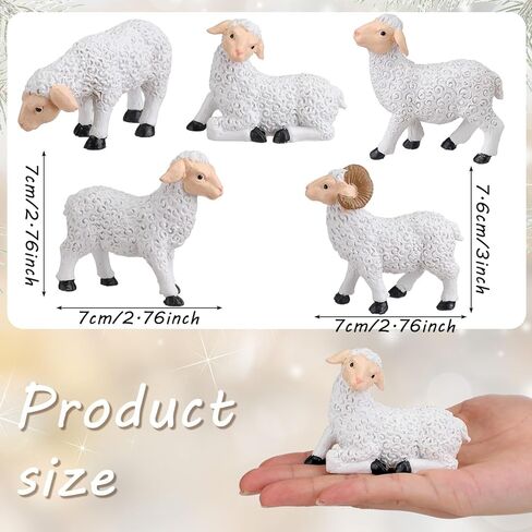 مجموعة حيوانات عيد الميلاد 6 قطع من Barydat، تماثيل حيوانات الأغنام البيضاء مقاس 5 بوصات، مجموعة عيد الميلاد المضيئة بإضاءة LED، ملحقات القرية المضيئة، مجموعات ميلاد منحوتة ومرسومة يدويًا in Kuwait