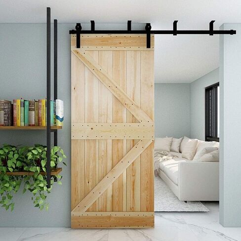 6FT Ceiling Mount Bracket Sliding Barn Door Hardware Kit Black,Strong Bearing, Low Ceiling L-Shape Bracket System, Fit 36" Wide Single Door Panel (Basic Style) in Saudi Arabia