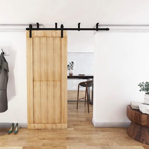 6FT Ceiling Mount Bracket Sliding Barn Door Hardware Kit Black,Strong Bearing, Low Ceiling L-Shape Bracket System, Fit 36" Wide Single Door Panel (Basic Style) in Saudi Arabia