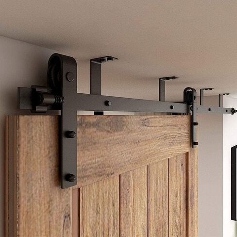 6FT Ceiling Mount Bracket Sliding Barn Door Hardware Kit Black,Strong Bearing, Low Ceiling L-Shape Bracket System, Fit 36" Wide Single Door Panel (Basic Style) in Saudi Arabia