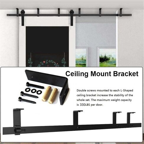 6FT Ceiling Mount Bracket Sliding Barn Door Hardware Kit Black,Strong Bearing, Low Ceiling L-Shape Bracket System, Fit 36" Wide Single Door Panel (Basic Style) in Saudi Arabia