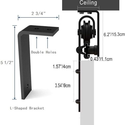 6FT Ceiling Mount Bracket Sliding Barn Door Hardware Kit Black,Strong Bearing, Low Ceiling L-Shape Bracket System, Fit 36" Wide Single Door Panel (Basic Style) in Saudi Arabia