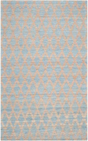 سجادة SAFAVIEH Cape Cod Collection - 2'3" x 8'، أزرق فاتح وذهبي، مصنوعة يدويًا من نسيج تعريشة مسطح، مثالية للمناطق ذات حركة المرور العالية في غرفة المعيشة وغرفة النوم (CAP413A) in Saudi Arabia