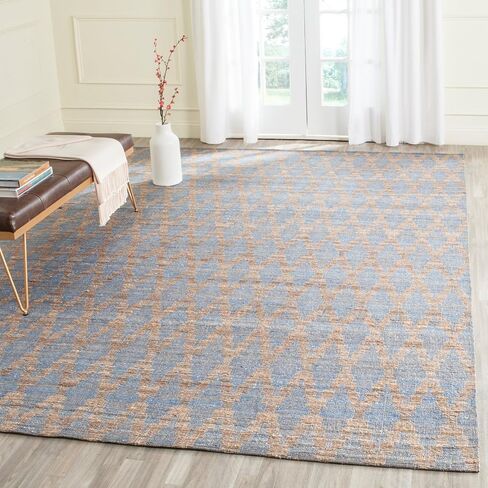 سجادة SAFAVIEH Cape Cod Collection - 2'3" x 8'، أزرق فاتح وذهبي، مصنوعة يدويًا من نسيج تعريشة مسطح، مثالية للمناطق ذات حركة المرور العالية في غرفة المعيشة وغرفة النوم (CAP413A) in Saudi Arabia