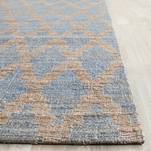 سجادة SAFAVIEH Cape Cod Collection - 2'3" x 8'، أزرق فاتح وذهبي، مصنوعة يدويًا من نسيج تعريشة مسطح، مثالية للمناطق ذات حركة المرور العالية في غرفة المعيشة وغرفة النوم (CAP413A) in Saudi Arabia