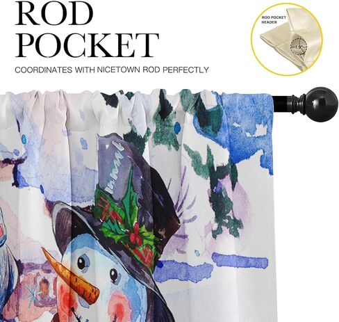 emvency عيد الميلاد الستائر نافذة العلاجات، ثلج الشتاء وستائر التعتيم الرنة الستائر الستارة قابل للتعديل للنوافذ غرفة المعيشة المطبخ فوق الحوض، 18x52 بوصة قضيب جيب الستائر in Kuwait