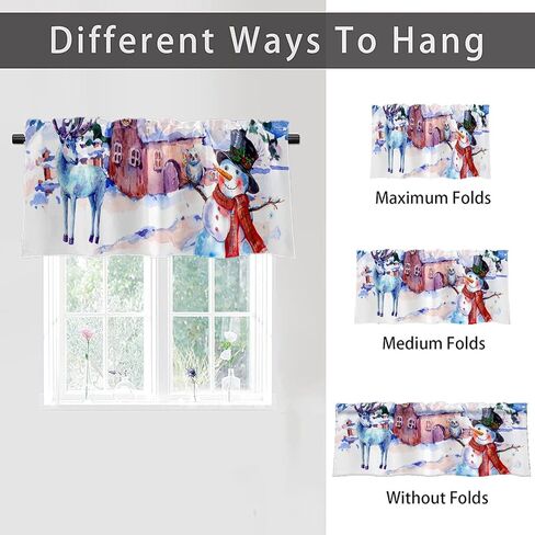 emvency عيد الميلاد الستائر نافذة العلاجات، ثلج الشتاء وستائر التعتيم الرنة الستائر الستارة قابل للتعديل للنوافذ غرفة المعيشة المطبخ فوق الحوض، 18x52 بوصة قضيب جيب الستائر in Kuwait