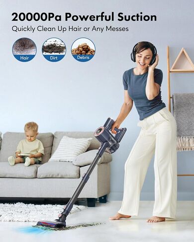 Cordless Vacuum Cleaner, 20Kpa Powerful Suction with LED Display, 8 in 1 Lightweight Stick Vacuum, 30 Min Runtime Detachable Battery, 1.5L Dust Cup, for Carpet and Hard Floor Pet Hair Blue in Saudi Arabia