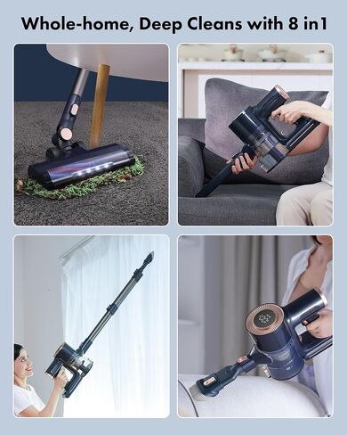 Cordless Vacuum Cleaner, 20Kpa Powerful Suction with LED Display, 8 in 1 Lightweight Stick Vacuum, 30 Min Runtime Detachable Battery, 1.5L Dust Cup, for Carpet and Hard Floor Pet Hair Blue in Saudi Arabia