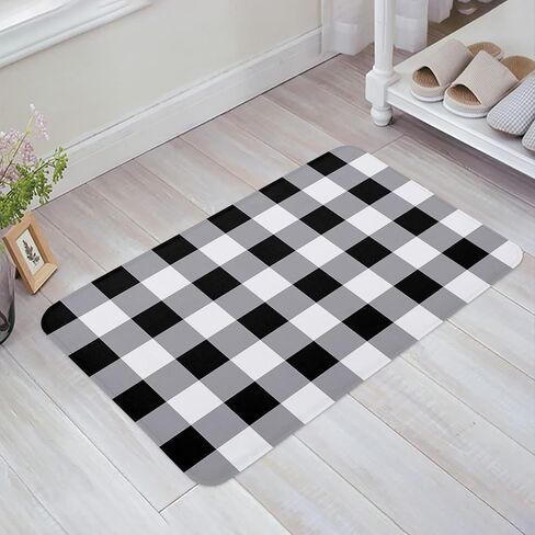 أسود وأبيض الجاموس منقوشة سجادة باب، أبيض وأسود سجادة باب، سجاد الحمام مومري رغوة حمام حصيرة، متقلب سجادة باب أمامي لغرفة النوم ديكور غرفة المعيشة، ماتس الكلمة ماصة 18x30in ترحيب الحصير in Kuwait