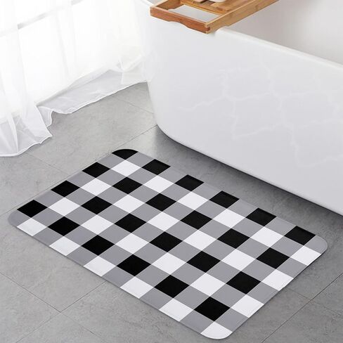 أسود وأبيض الجاموس منقوشة سجادة باب، أبيض وأسود سجادة باب، سجاد الحمام مومري رغوة حمام حصيرة، متقلب سجادة باب أمامي لغرفة النوم ديكور غرفة المعيشة، ماتس الكلمة ماصة 18x30in ترحيب الحصير in Kuwait