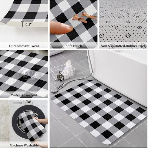 أسود وأبيض الجاموس منقوشة سجادة باب، أبيض وأسود سجادة باب، سجاد الحمام مومري رغوة حمام حصيرة، متقلب سجادة باب أمامي لغرفة النوم ديكور غرفة المعيشة، ماتس الكلمة ماصة 18x30in ترحيب الحصير in Kuwait