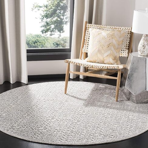 SAFAVIEH Trace Collection 6' Round Grey/Grey TRC255G Handmade Premium Wool Area Rug in Saudi Arabia