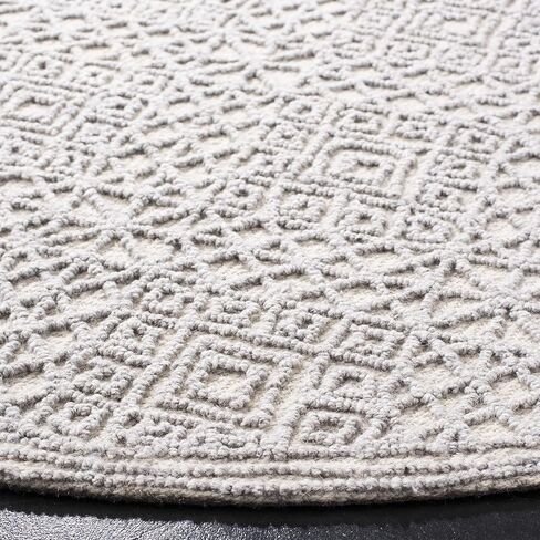 SAFAVIEH Trace Collection 6' Round Grey/Grey TRC255G Handmade Premium Wool Area Rug in Saudi Arabia