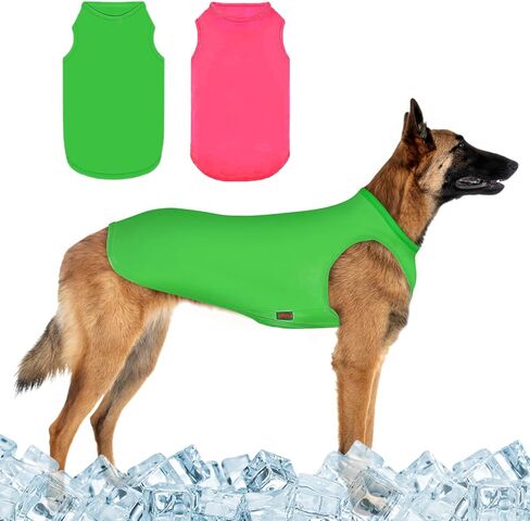 2 Pack Dog Shirts, Ice Pet Vest Dog Clothes for Instant Cooling, Lightweight Breathable Sleeveless T-Shirts for Medium Large Dogs, Light Purple+Fluorescent Green (XL) in Kuwait
