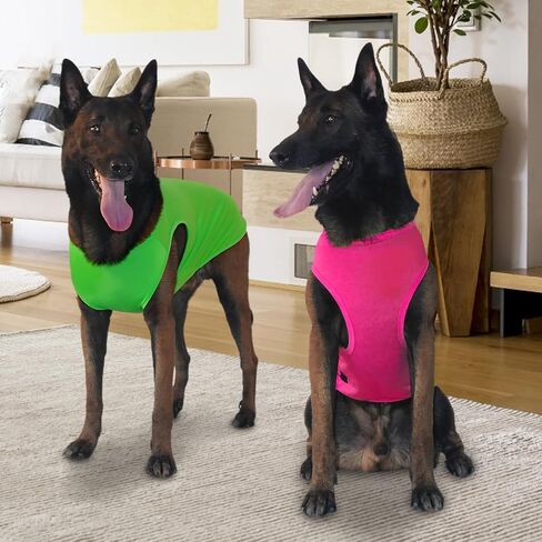 2 Pack Dog Shirts, Ice Pet Vest Dog Clothes for Instant Cooling, Lightweight Breathable Sleeveless T-Shirts for Medium Large Dogs, Light Purple+Fluorescent Green (XL) in Kuwait