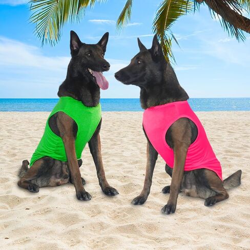 2 Pack Dog Shirts, Ice Pet Vest Dog Clothes for Instant Cooling, Lightweight Breathable Sleeveless T-Shirts for Medium Large Dogs, Light Purple+Fluorescent Green (XL) in Kuwait