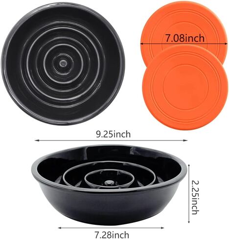 GH Ceramic Slow Feeder Dog Bowl, 3 Cups, 2 Pet Flying Discs Included - Black in Saudi Arabia