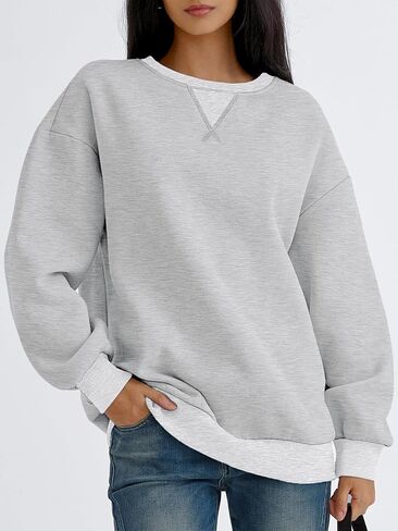 Trendy Queen Women's Oversized Color Block Fleeced Crewneck Sweatshirt in Kuwait