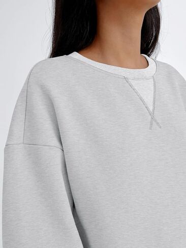 Trendy Queen Women's Oversized Color Block Fleeced Crewneck Sweatshirt in Kuwait
