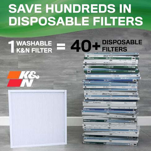 فلتر هواء فرن HVAC 16X20X1 من K&N، يدوم مدى الحياة، قابل للغسل، Merv 13، آخر فلتر HVAC سوف تشتريه على الإطلاق، يتنفس بأمان في المنزل أو في المكتب، HVC-13-11620 in Saudi Arabia