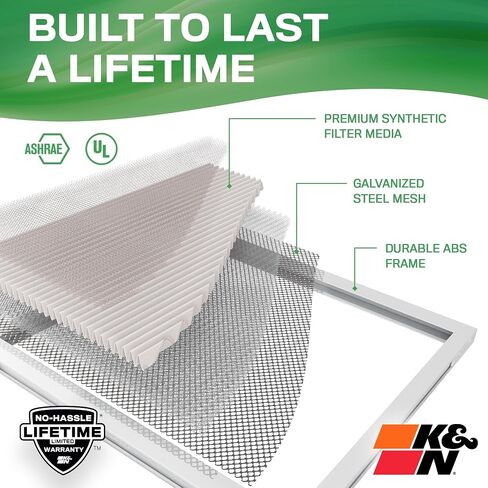 فلتر هواء فرن HVAC 16X20X1 من K&N، يدوم مدى الحياة، قابل للغسل، Merv 13، آخر فلتر HVAC سوف تشتريه على الإطلاق، يتنفس بأمان في المنزل أو في المكتب، HVC-13-11620 in Saudi Arabia