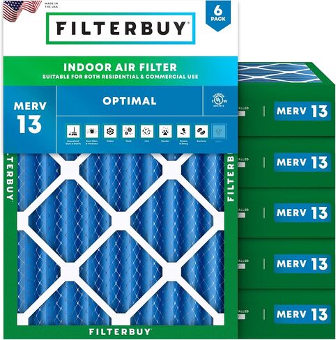 Filterbuy 20x24x4 Air Filter MERV 13 Optimal Defense (6-Pack), Pleated HVAC AC Furnace Air Filters Replacement (Actual Size: 19.38 x 23.38 x 3.63 Inches) in Saudi Arabia