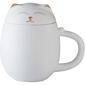 HEER Ceramic Tea Mug with Infuser and Lid, Cute Cat Tea Cup with Filter for Steeping Loose Leaf, Chinese Handmade Porcelain Teacup for Home Office. (Black) in Saudi Arabia