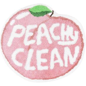 Fruit Peach Bathroom Rug, Furry Peachy Clean Bath Mat Pink Peach Bathroom Decor, Super Soft Absorbent Non Slip Peachy Clean Floor Mat for Bedroom Living Room Bathroom - 25.5 x 23.6 Inches