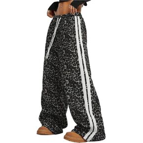 MakeMeChic Women's Leopard Print Drawstring Elastic Waist Pants Oversize Casual Sweatpants