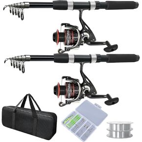 2PACK Fishing Pole Combo,Fishing Rod Combos with Telescopic Fishing Pole Spinning Reels Fishing Carrier Bag for Travel Saltwater Freshwater