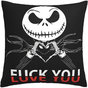 Christmas Skellington Throw Pillow Cover 18"X18" Double Side Design Bolster Pillowcase, Decorative Cushion Pillow Case for Car Sofa Bedroom Decor Kid Girls Boys