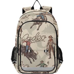 Cowboys Pattern West with Bulls Backpack School Bag Lightweight Laptop Notebook Tablet Backpack Students Travel Bookbag with Reflective Stripes