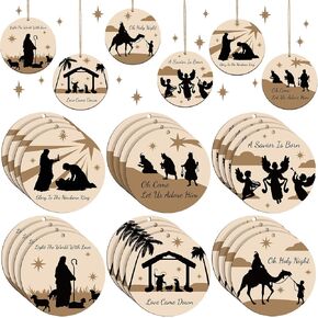 Nativity Scene Christmas Tree Ornament Christmas Tree Decorations Hanging Wooden Nativity Ornaments Christian Wedding Ornament Nativity Scene Accessories Tree Ornaments (48, Vibrant Style)