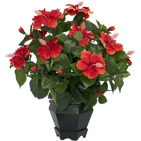Nearly Natural 6667 Hibiscus with Vase Decorative Silk Plant, Red 30" x 9" x 7.5"