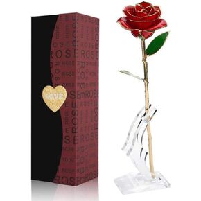 Valentines Day Gifts for Her, Gold Rose Artificial Flowers, 24k Golden Dipped Rose Flower Bouquet for Valentine's Day, Mothers Day, Wedding