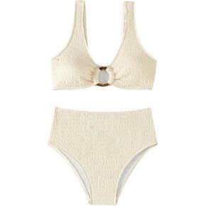 Milumia Women's 2 Piece High Waisted Bikini Sets Ring Linked V Neck Tummy Control Swimsuits