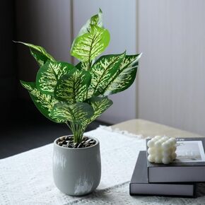 16" Small Fake Plants,Green Artificial Plants Indoor,Green Bookshelf Décor,Faux Plants for Home Décor,White Potted Fake Plant for Nightstand Decor