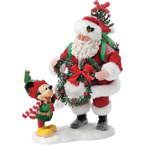 Department 56 Possible Dreams Disney Santa and Elf Mickey Mouse Evergreen Friendship Figurine, 10.5 Inch, Multicolor