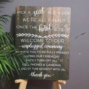 Wedding Sign Rustic Pick A Seat & Unplugged Wooden Vertical Sign for Wedding Ceremony & Reception Decor Seating Plan & Directional Decorations, Engagement & Anniversary Sign - 18x24in